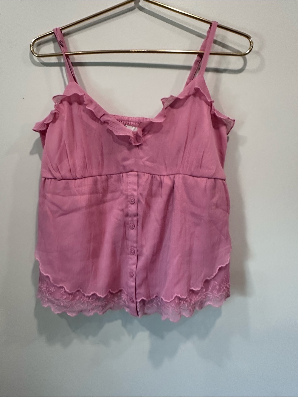 Hollister Pink Lace-Trim Button-Front Cami Top